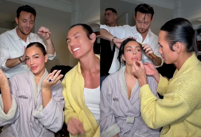 Georgina Rodriguez được makeup artist Patrick Ta chăm chút ngoại hình cho dịp dự tiệc cùng Tổng thống Trump.
