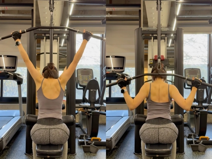 Bài tập Lat Pulldown Behind the Neck tập trung vào cơ xô và bả vai