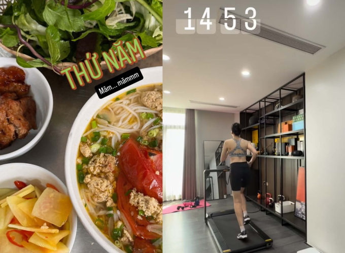 Mai Ngọc duy trì thói quen chạy bộ, đi dạo mỗi ngày kết hợp ăn 3 bữa theo quy tắc nhiều rau, đủ protein và ít tinh bột.